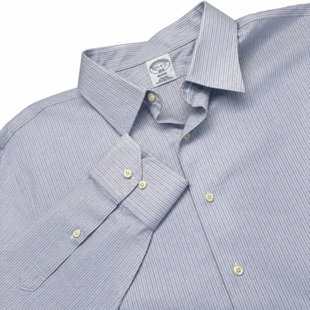 Brooks‎ Brothers Mens 17.5 Regent Blue Stripe Non Iron Cotton Dress Shirt